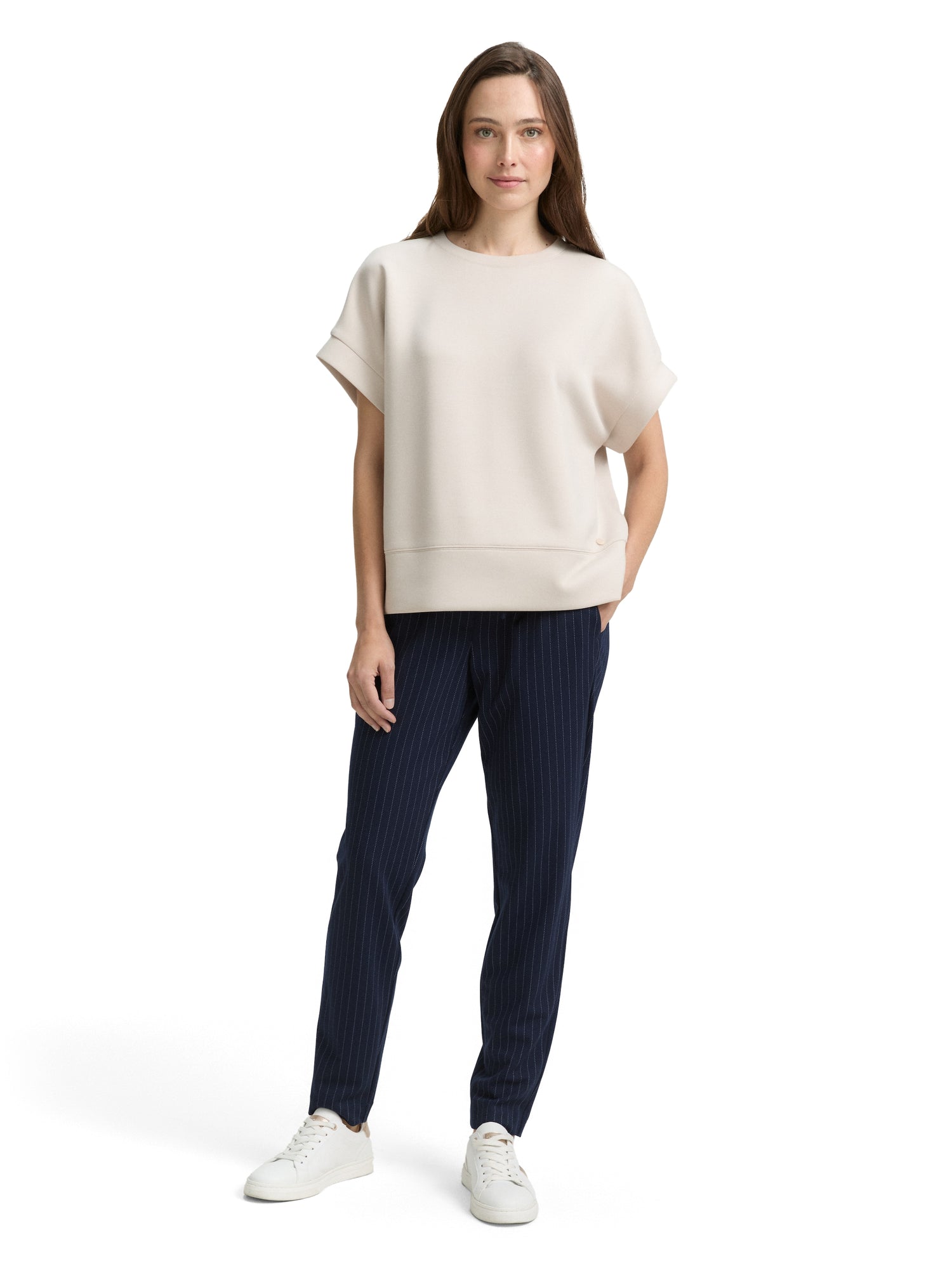 Loose Fit Damen Jerseyhose mit Nadelstreifen und Kordelzug