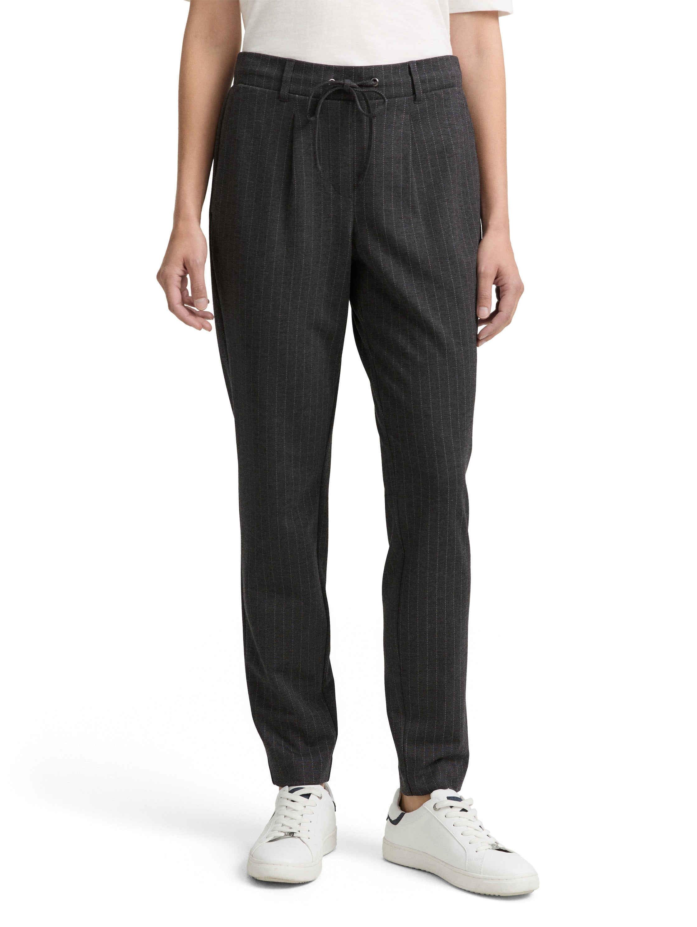 Loose Fit Damen Jerseyhose mit Nadelstreifen und Kordelzug