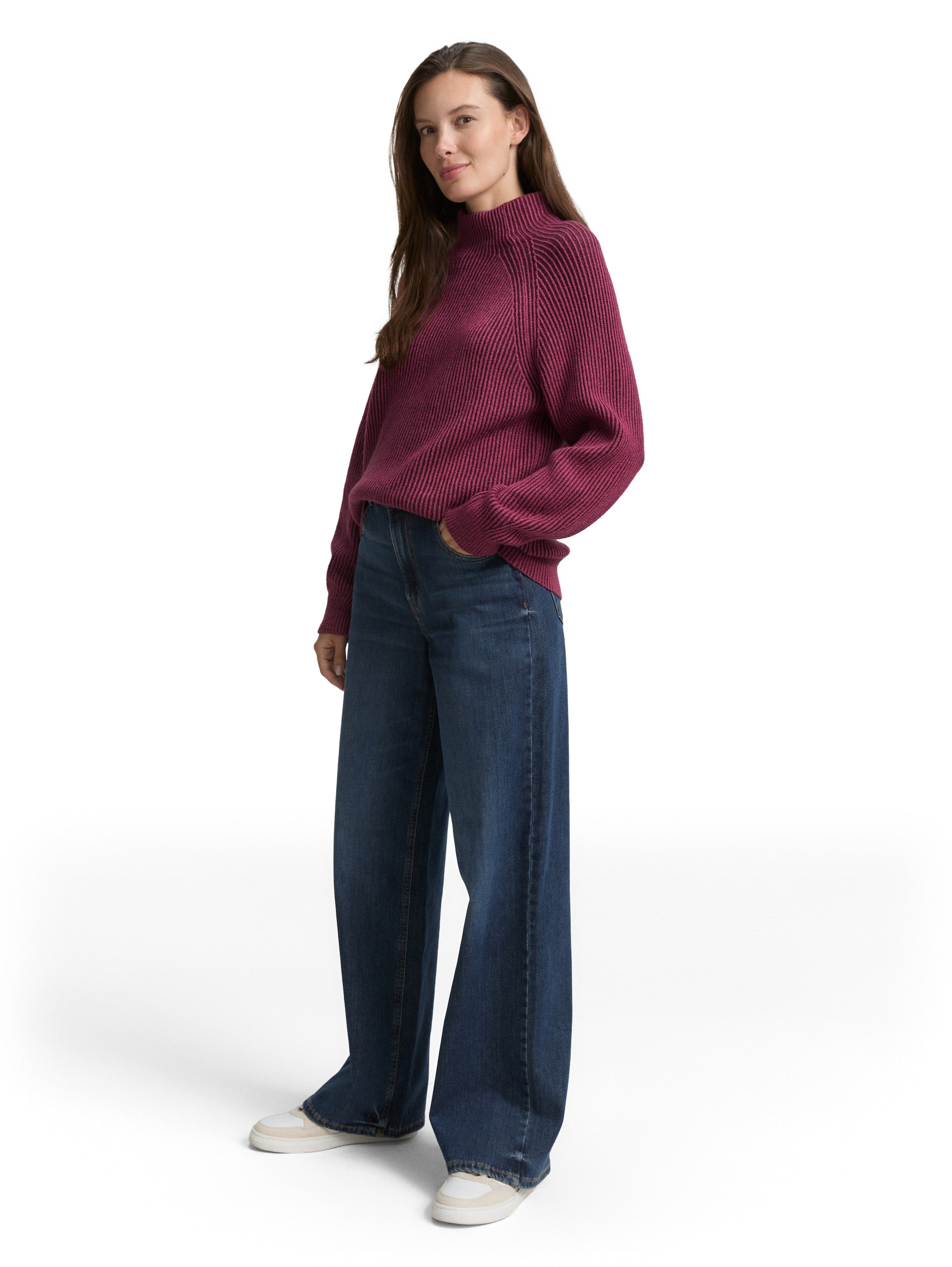 Tom Tailor Denim Female Pullover Loose Fit Stehkragen Rippstruktur Wolle