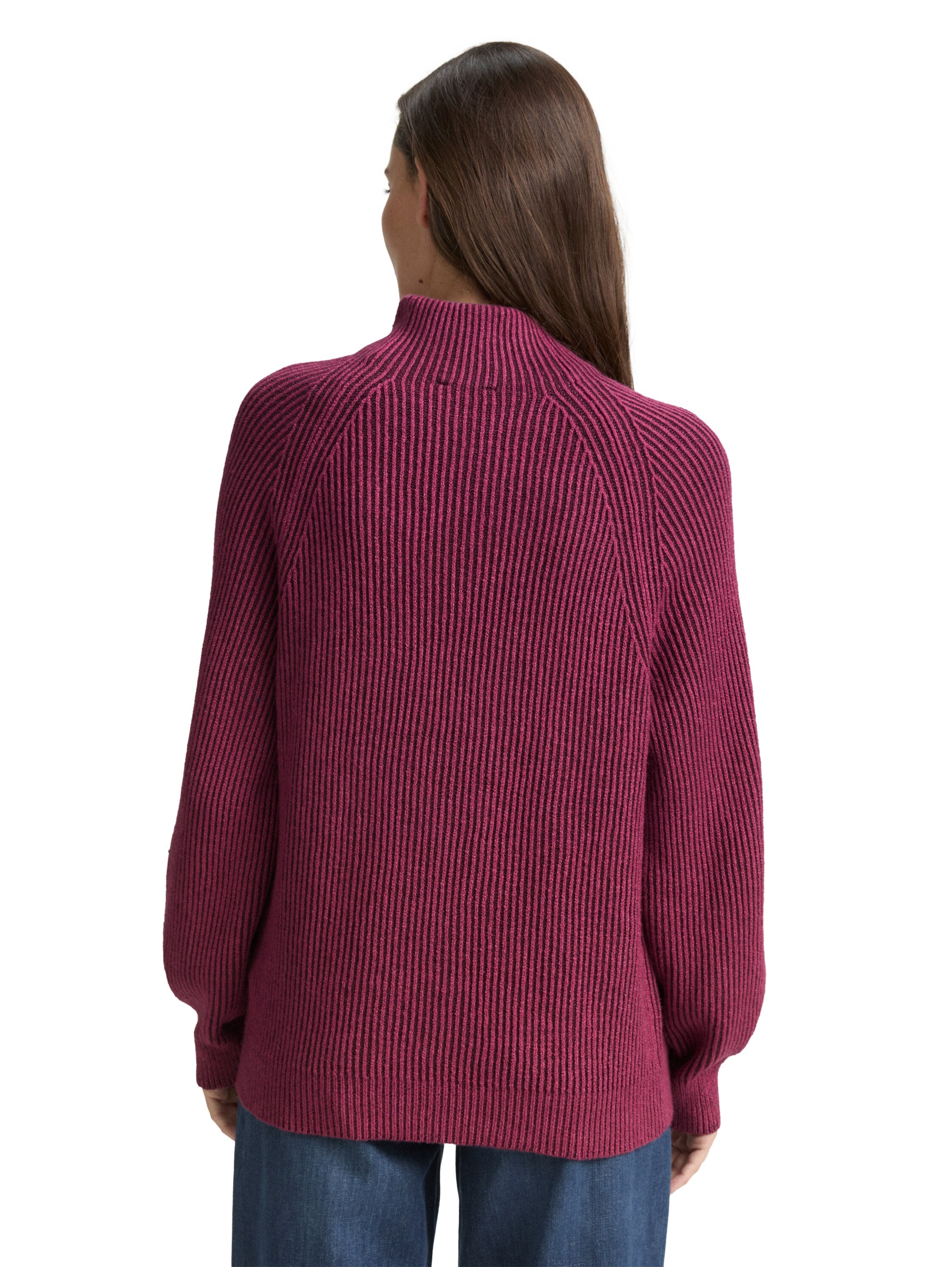 Tom Tailor Denim Female Pullover Loose Fit Stehkragen Rippstruktur Wolle