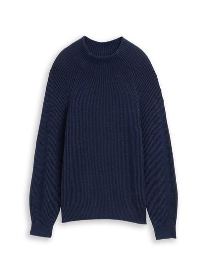 Tom Tailor Denim Female Pullover Loose Fit Stehkragen Rippstruktur Wolle