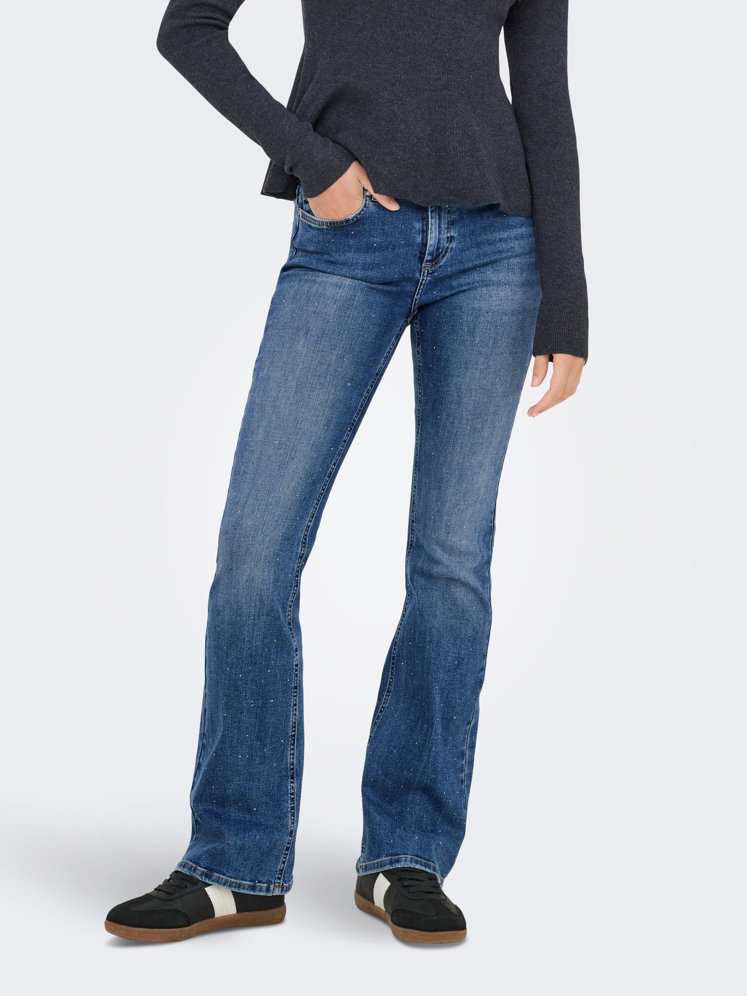 Flared Fit Jeans Damen Jeans mit Schlag Mittlere Taille Gürtelschlaufen L/30