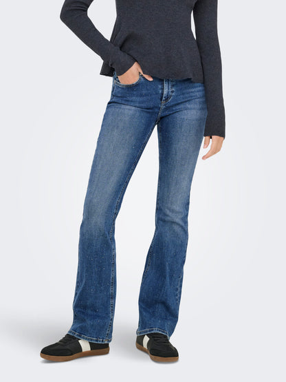 Flared Fit Jeans Damen Jeans mit Schlag Mittlere Taille Gürtelschlaufen L/30