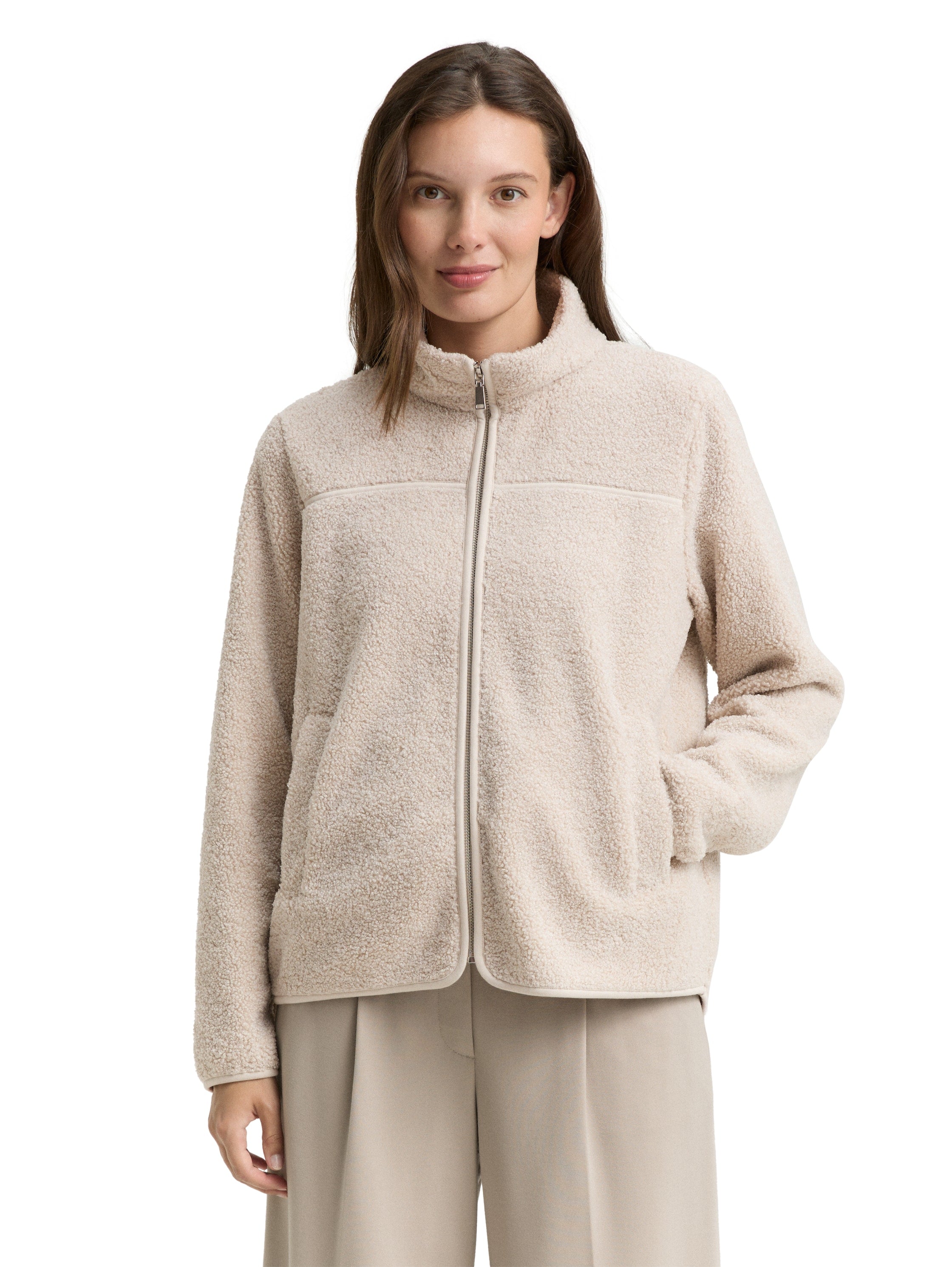 Teddy Sweatjacke mit Stehkragen