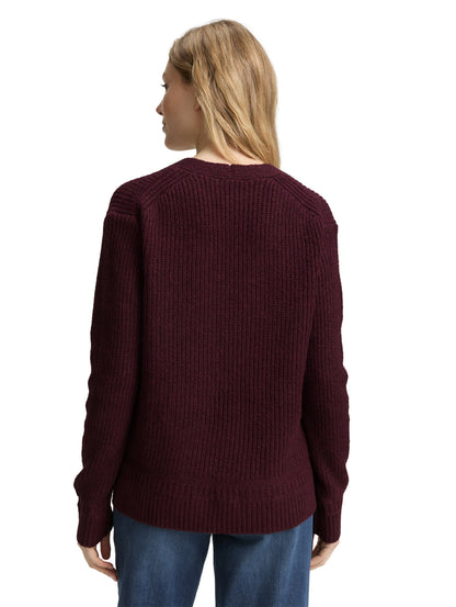 Tom Tailor Denim Female Pullover V-Ausschnitt Regular Fit Rippstruktur