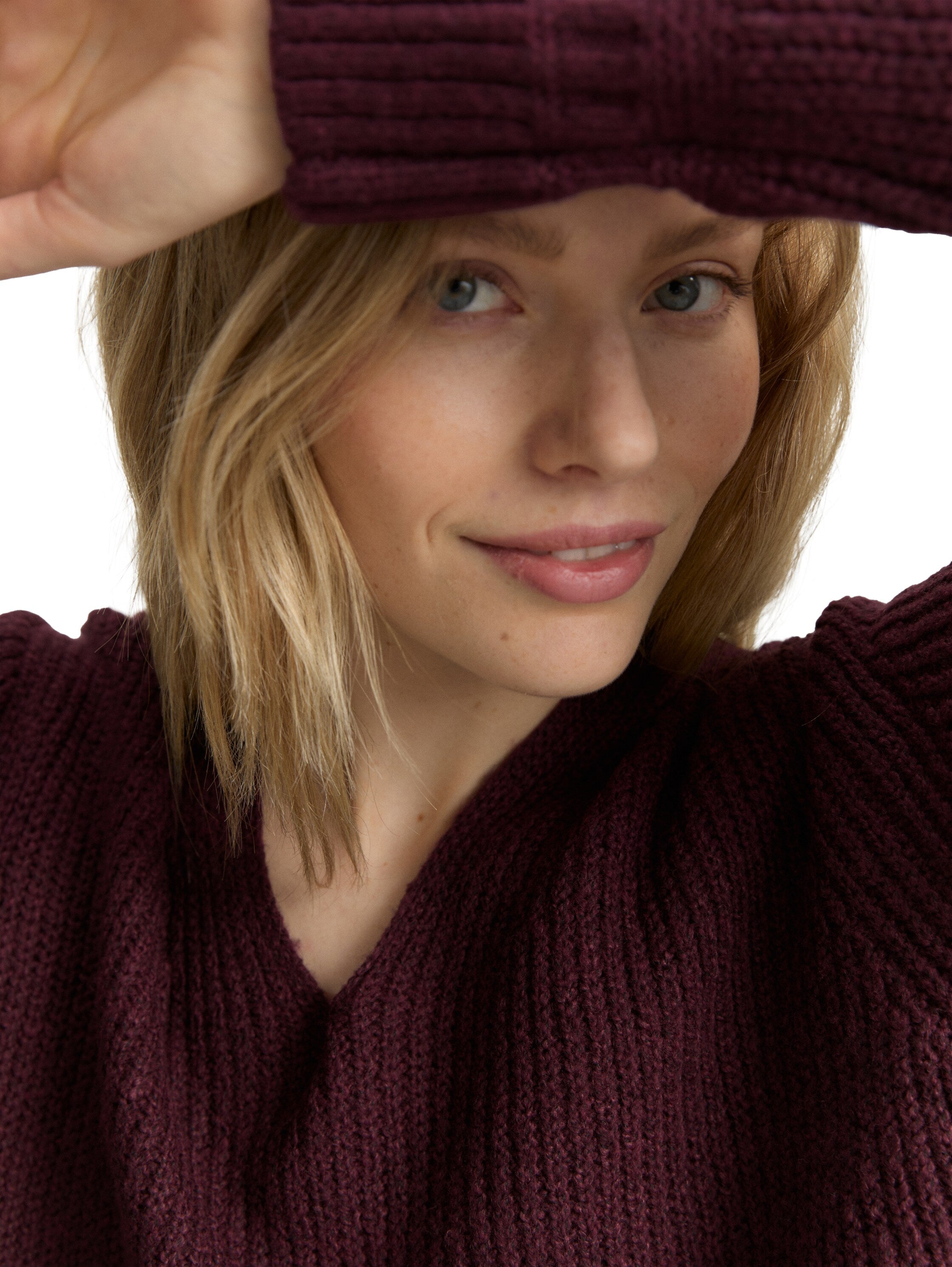Tom Tailor Denim Female Pullover V-Ausschnitt Regular Fit Rippstruktur