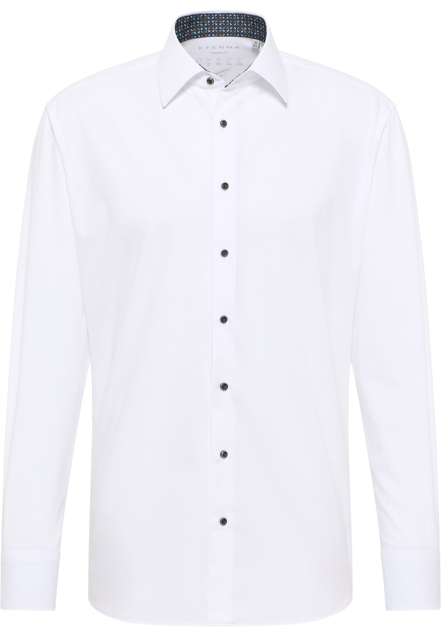 Eterna Herren Langarmshirt Slim Fit Stretch Baumwolle Polyester Elasthan