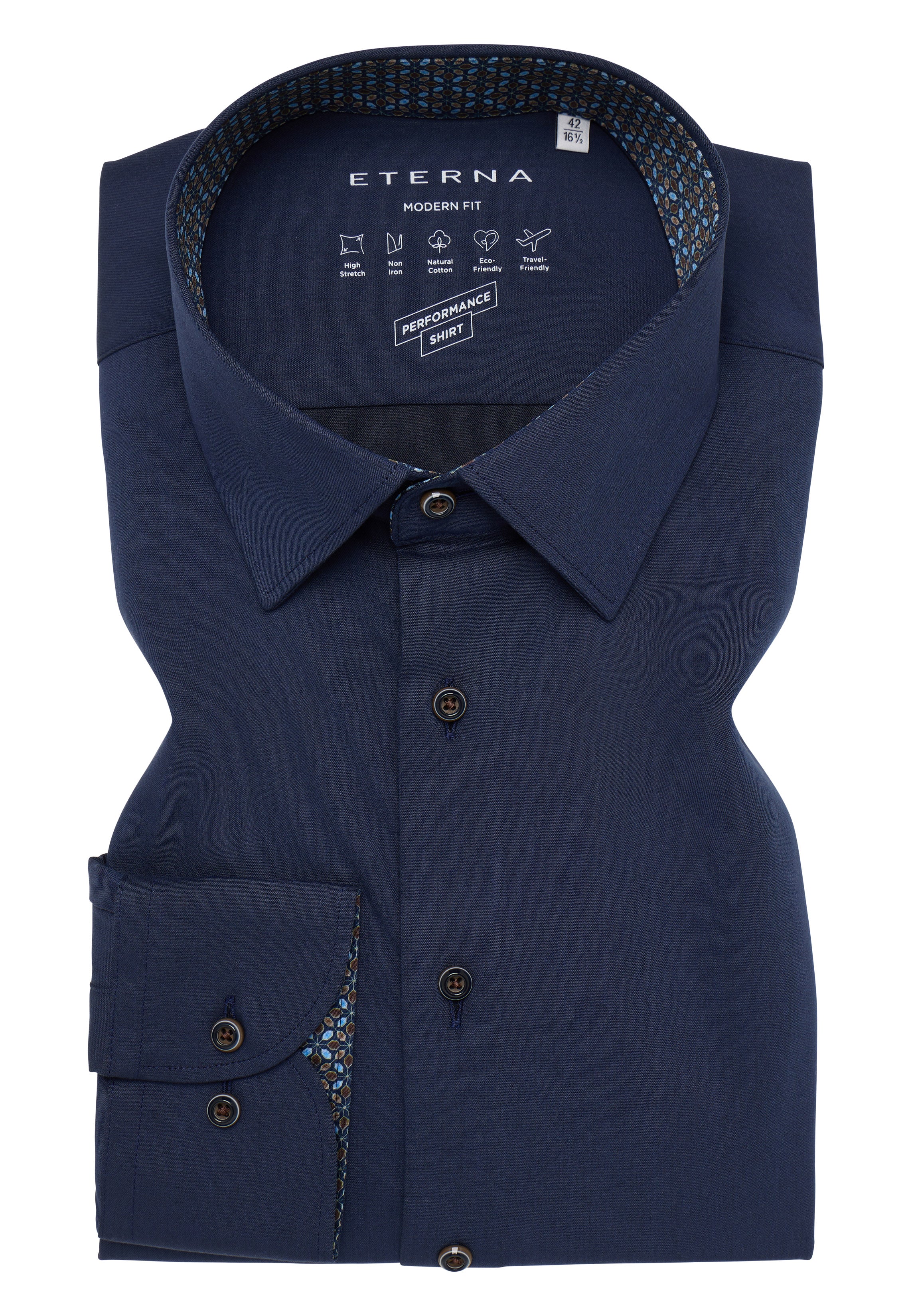 Eterna Herren Langarmshirt Slim Fit Stretch Baumwolle Polyester Elasthan