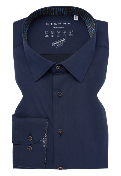 Eterna Herren Langarmshirt Slim Fit Stretch Baumwolle Polyester Elasthan