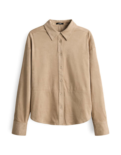 OPUS Damen Bluse Langarm Hemdbluse Lederimitat