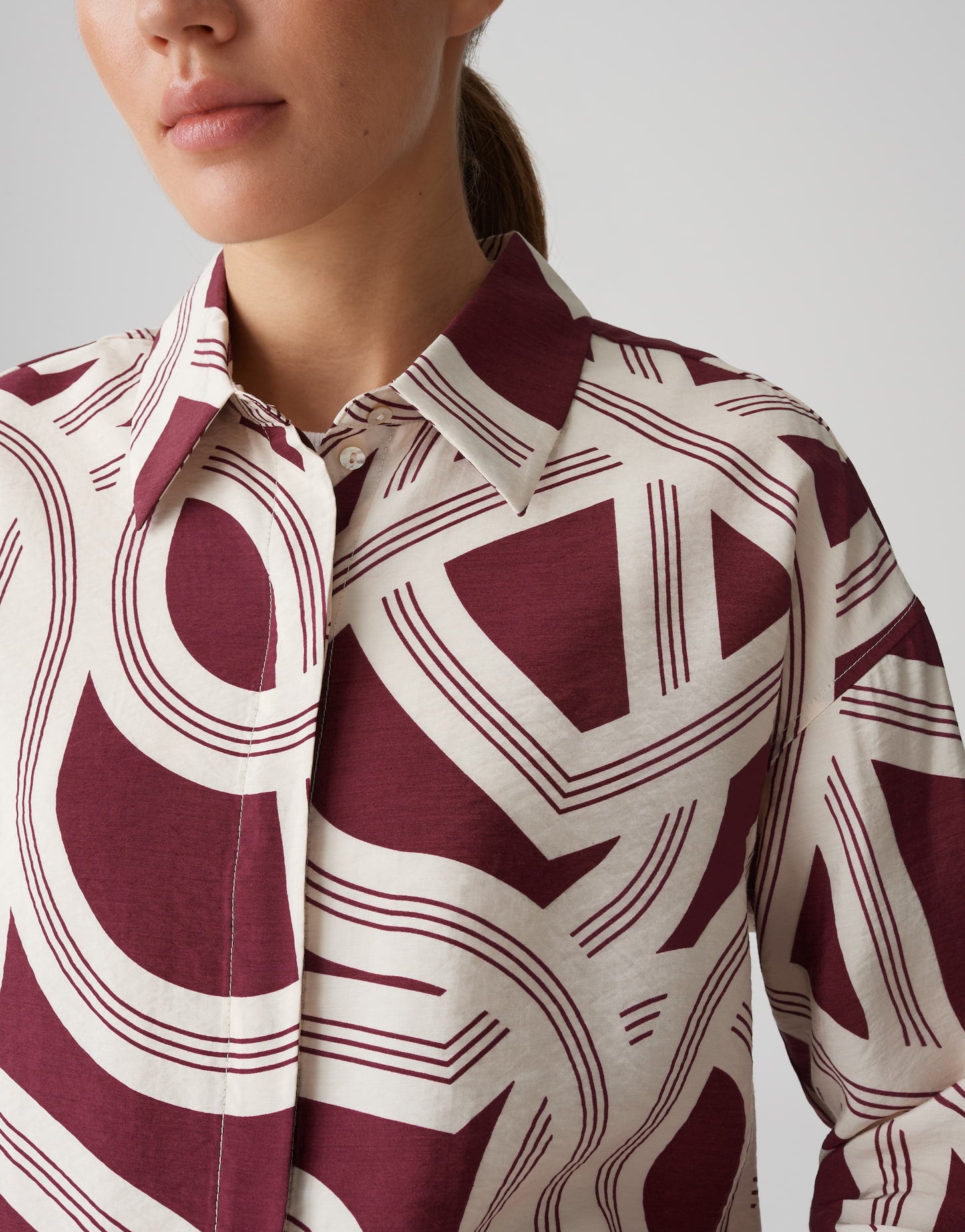 OPUS Hemdbluse Damen Bluse Oversized Viskose Polyamid Perlmuttknöpfen