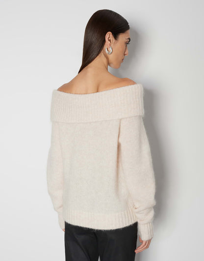 Beispielmarke Strickpullover Damen Flauschiger One-Shoulder Style