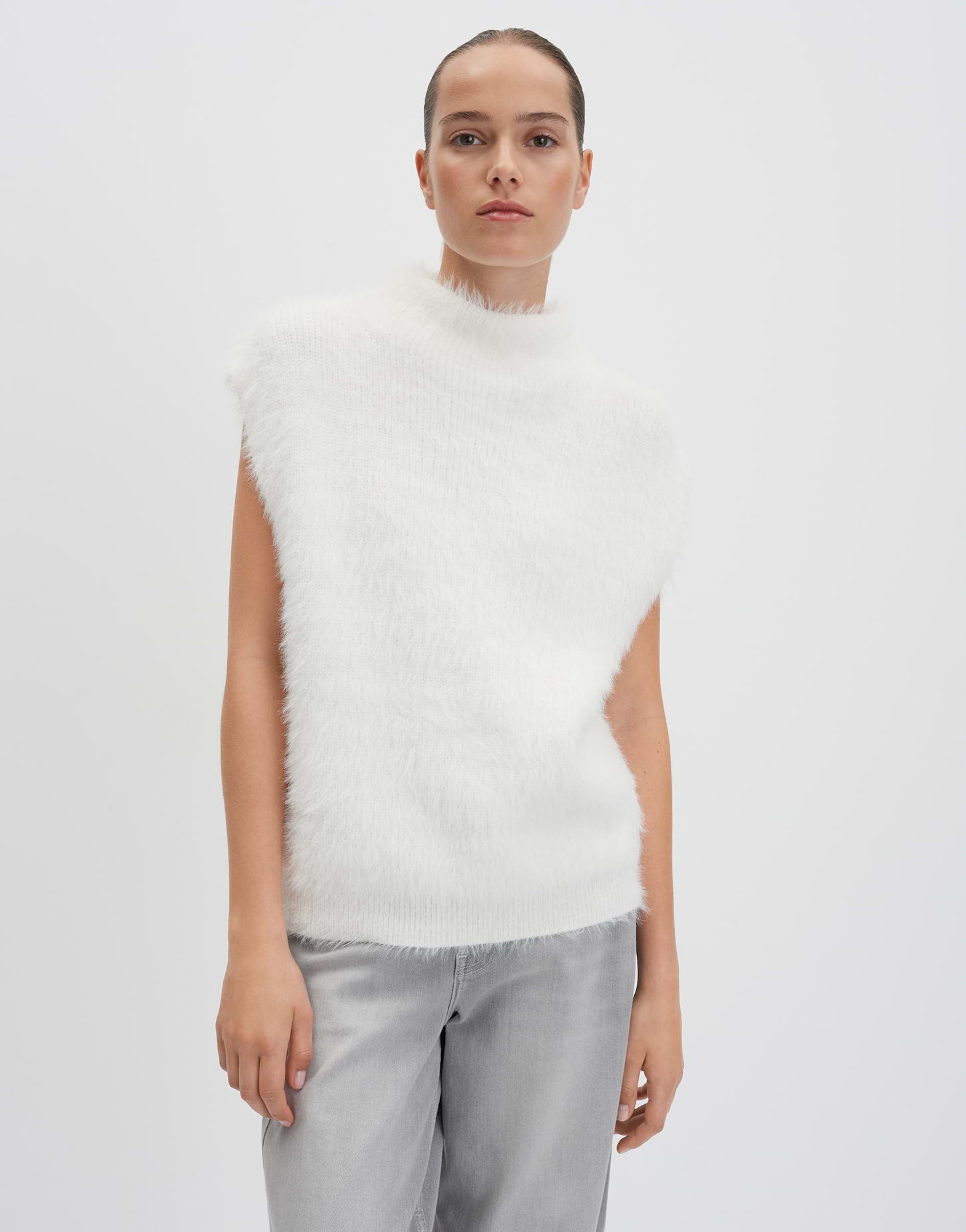 Strickpullover Damen Stehkragen Gerader Schnitt Rippstruktur