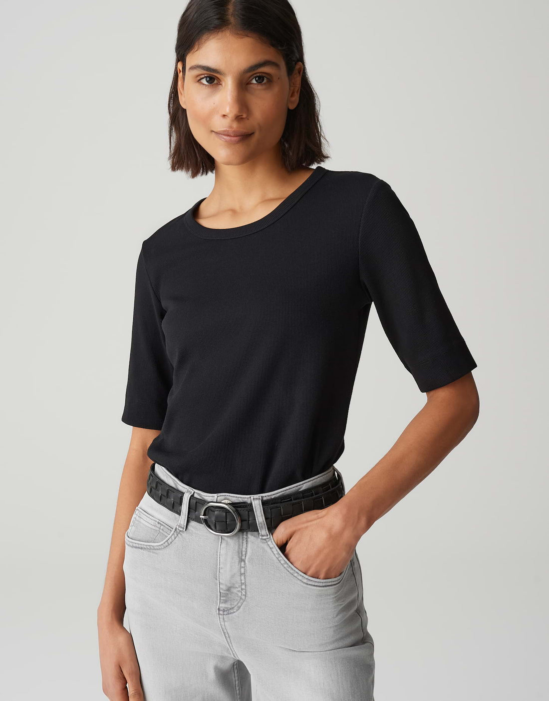 OPUS Damen T-Shirt Halbarm Slim Fit BCI Cotton Mix Rippstruktur