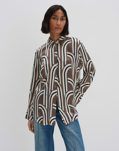 Fashionista Blusenkleid Damen Retro Print lockere Passform