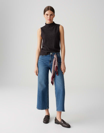 OPUS Damen Ärmelloses Crinkle Jersey Top Stehkragen
