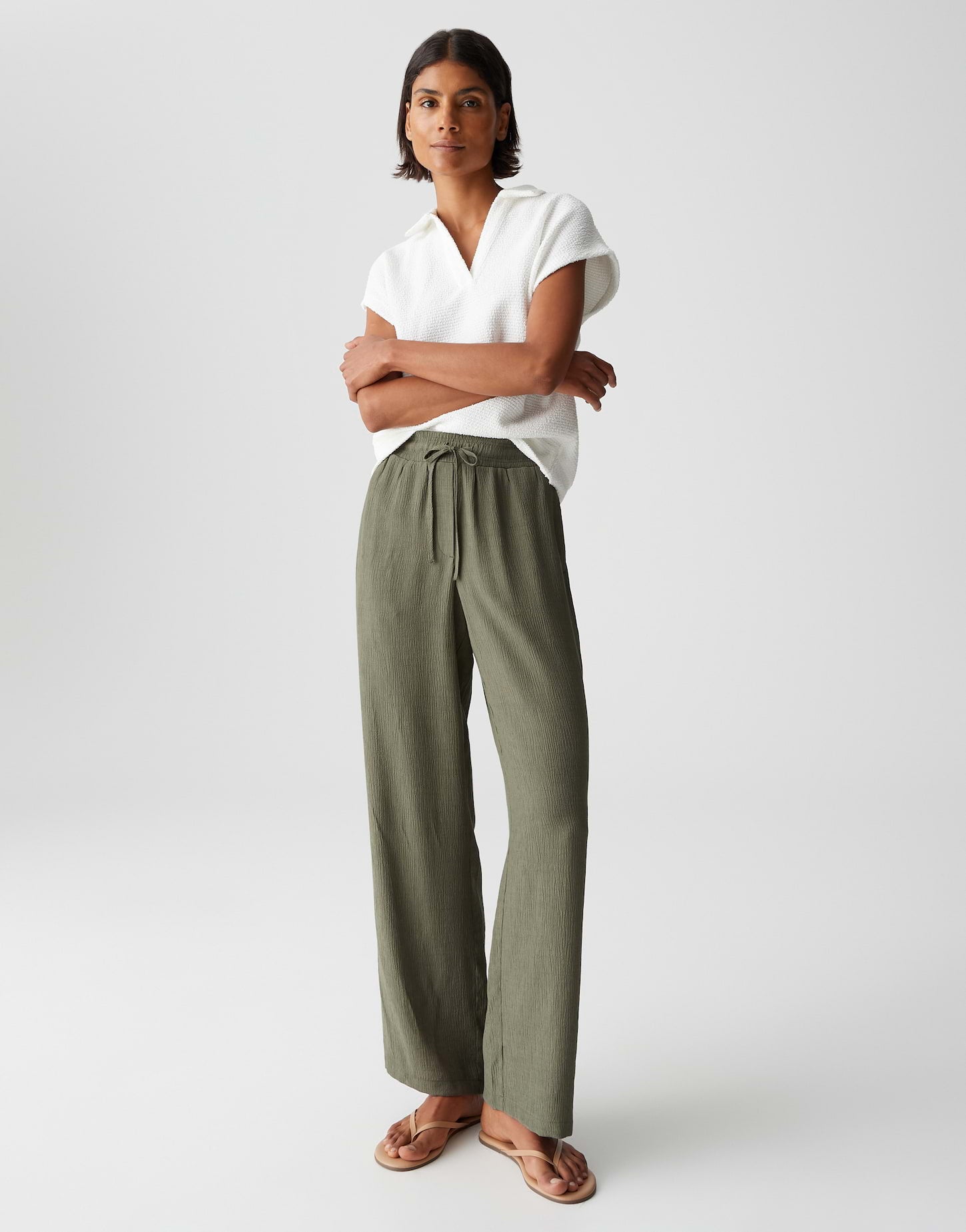 OPUS Crinkle Webware Hose Damen Straight Fit Elastisch