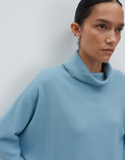 Rollkragenpullover Damen Feinstrick Voluminös 3/4 Arm Wolle Kaschmir