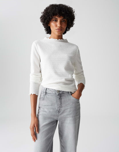 OPUS Damen Funnel Neck Langarmshirt 3D Struktur elastisch