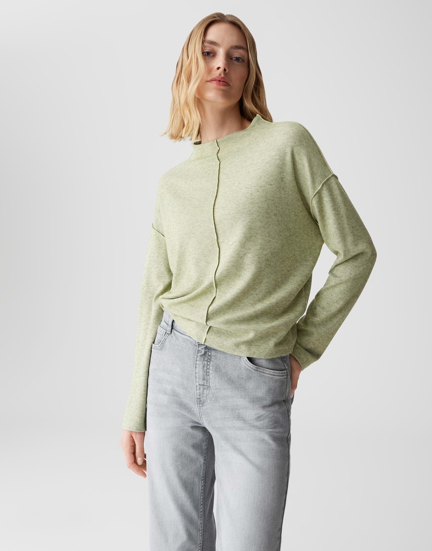 OPUS Lockeres Damen Funnel Neck Shirt mit Mélange-Effekt Jersey
