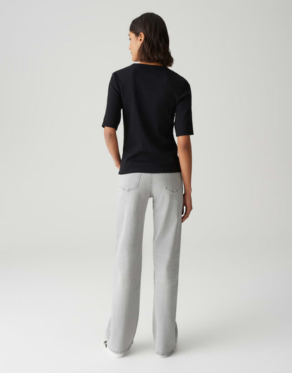 OPUS Damen T-Shirt Halbarm Slim Fit BCI Cotton Mix Rippstruktur
