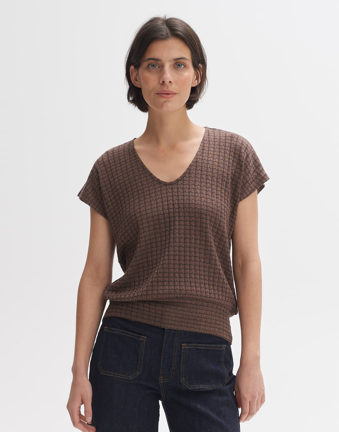 OPUS Strickshirt Damen Lockere Passform Kurzarm V-Ausschnitt