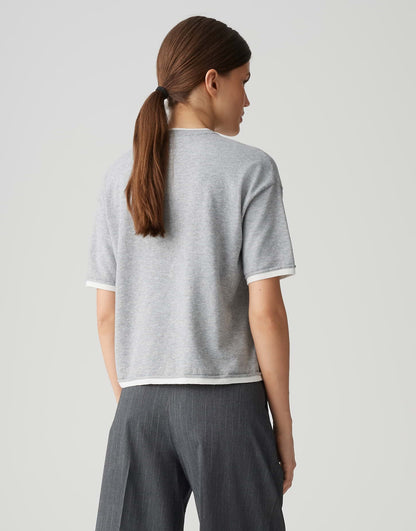 OPUS Damen Feinstrickpullover Boxy Silhouette Kurzarm Rundhalsausschnitt