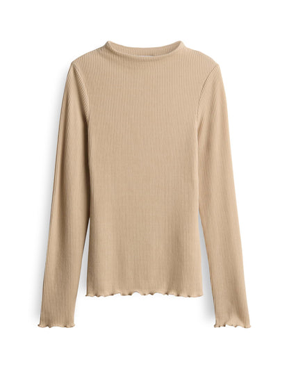 OPUS Damen Langarm Funnel Neck Shirt schmale Passform