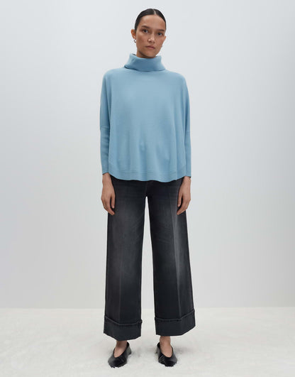 Rollkragenpullover Damen Feinstrick Voluminös 3/4 Arm Wolle Kaschmir