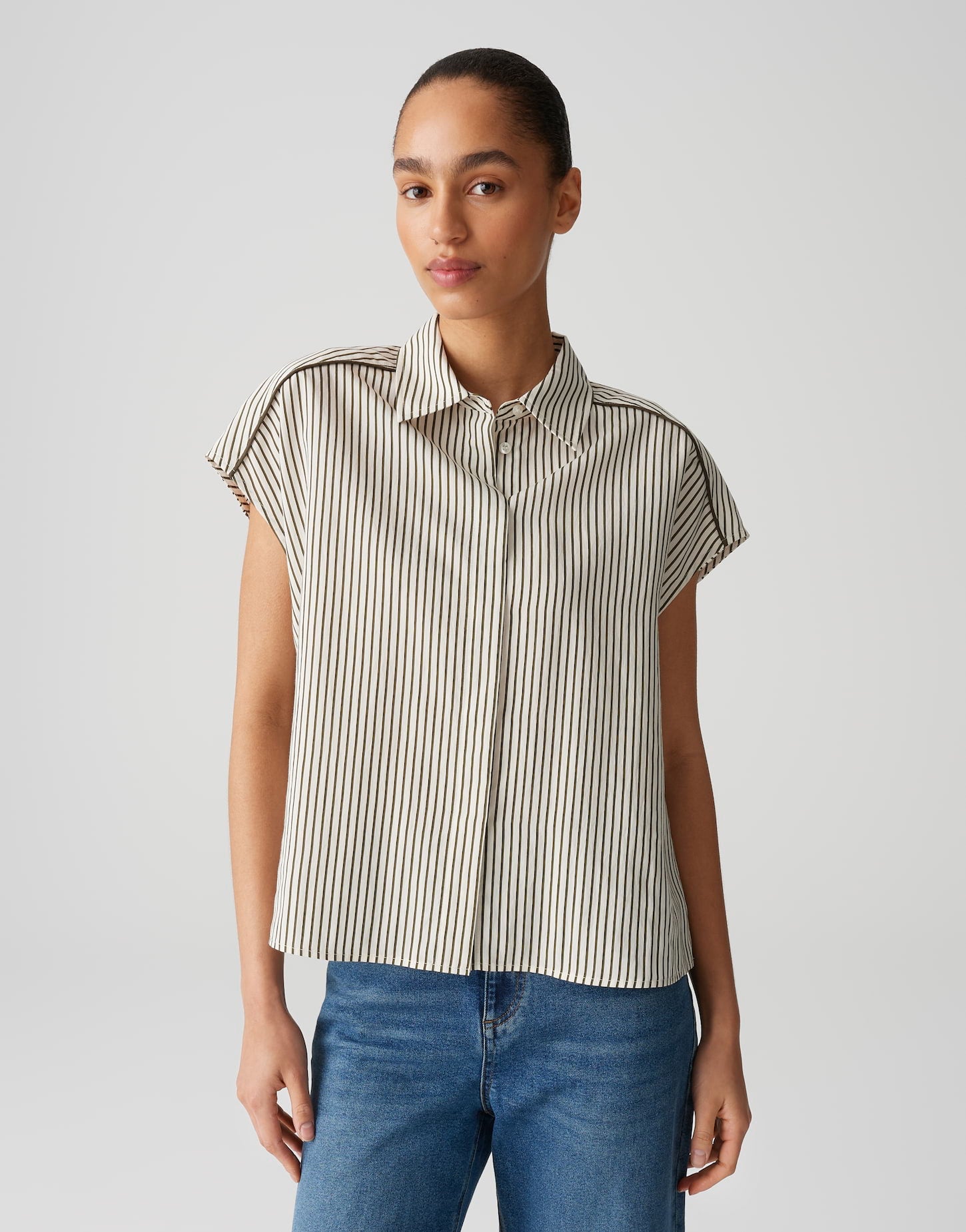OPUS Lockeres Damen Hemd Bluse überschnittener Kurzarm gestreift Webware