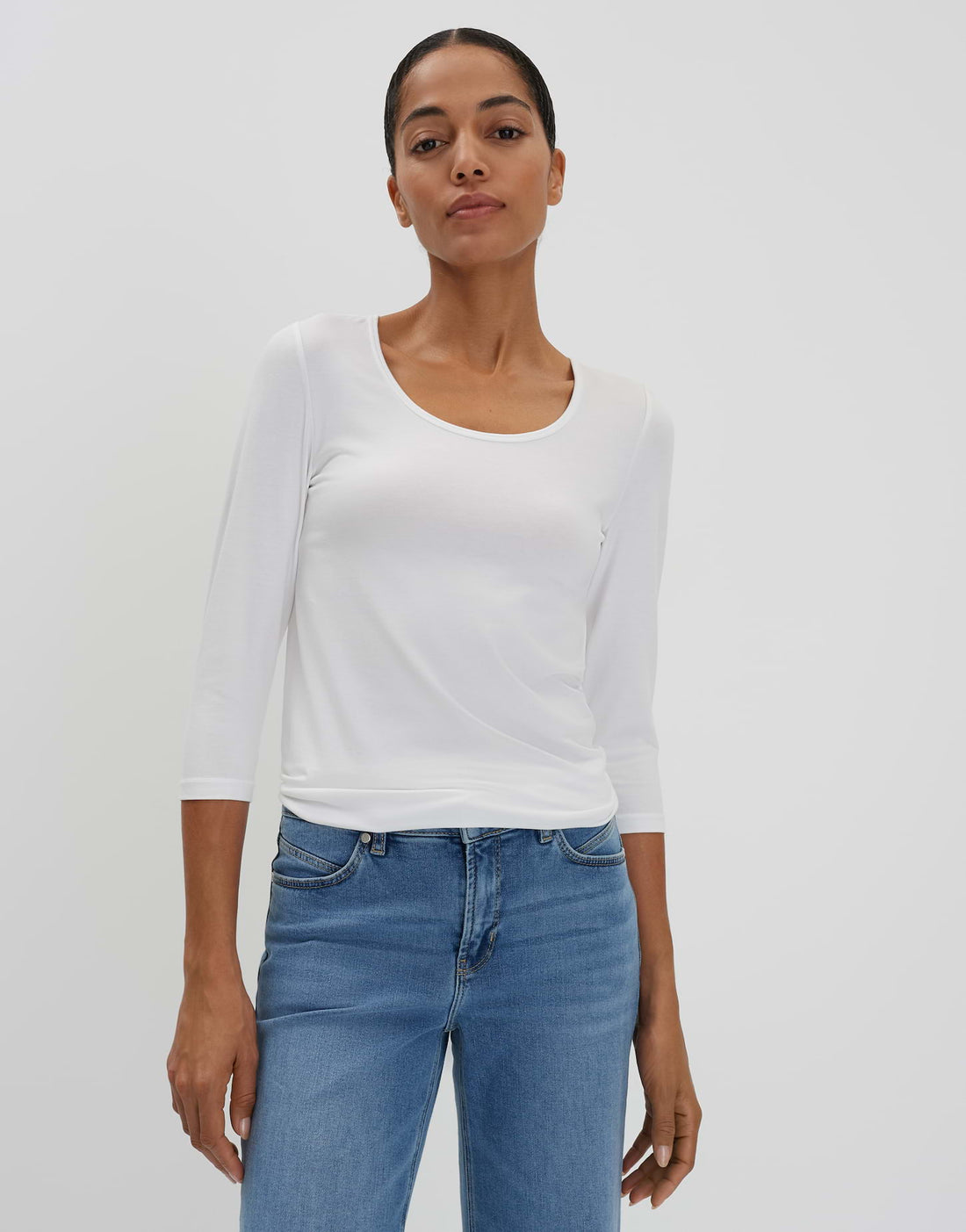 Fashionista Damen Blusenshirt 3/4 Arm schmale Passform Modal Mix