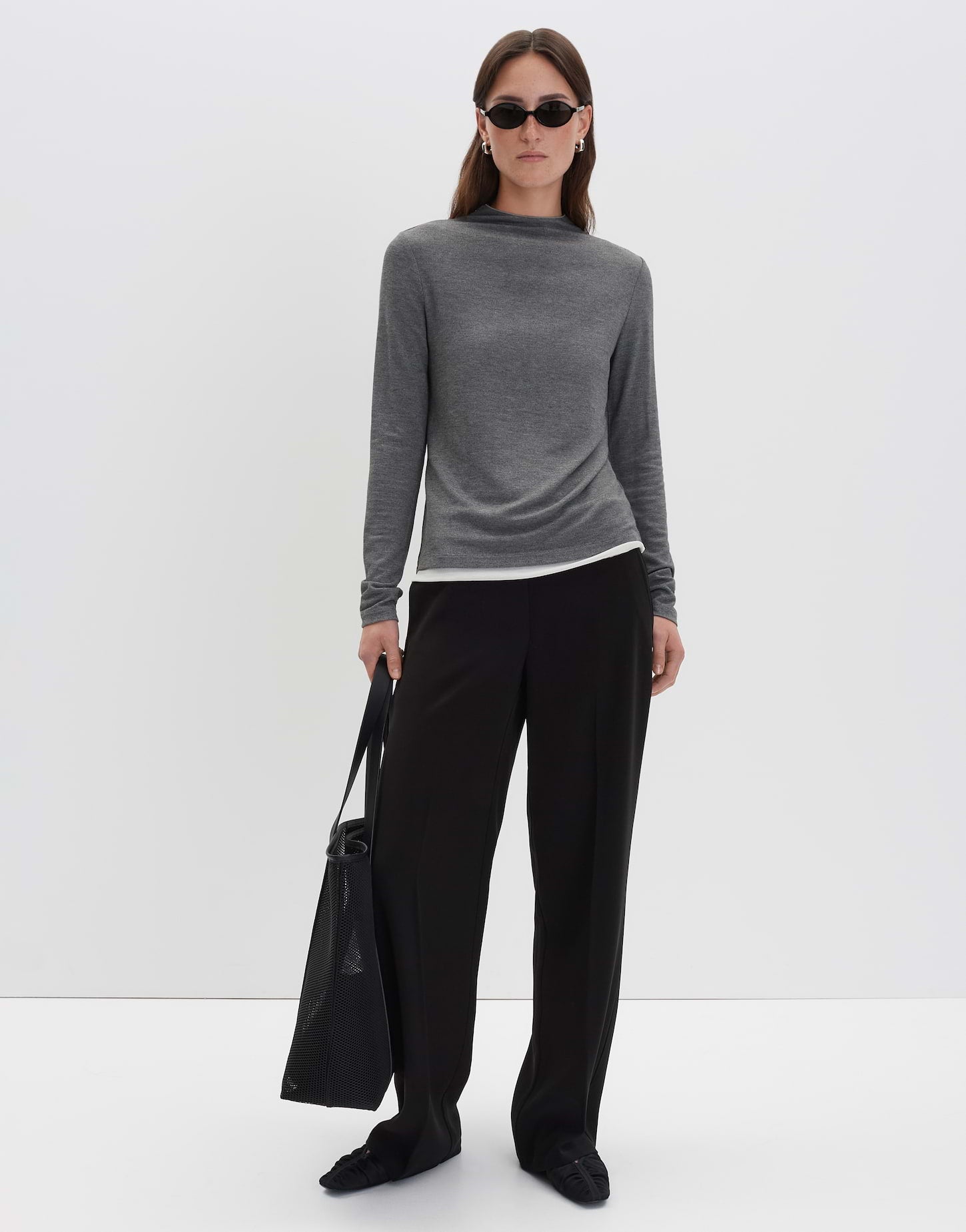Someday Damen Langarmshirt Stehkragen Slim Fit Jersey