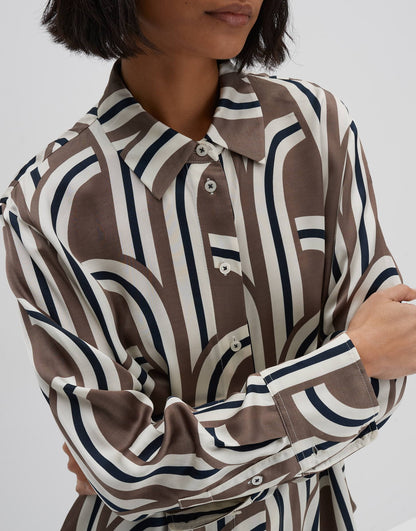 Fashionista Blusenkleid Damen Retro Print lockere Passform