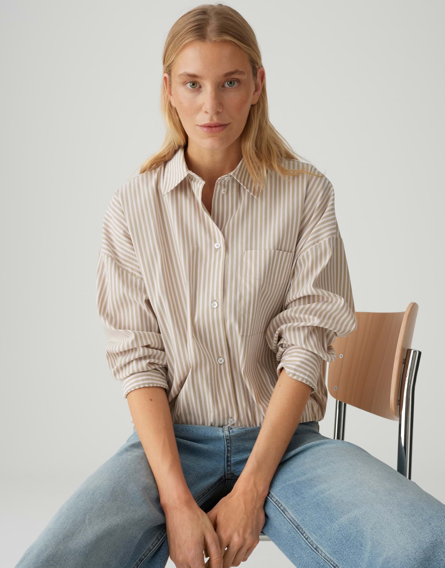 OPUS Hemdbluse Damen Ballon-Saum Webware