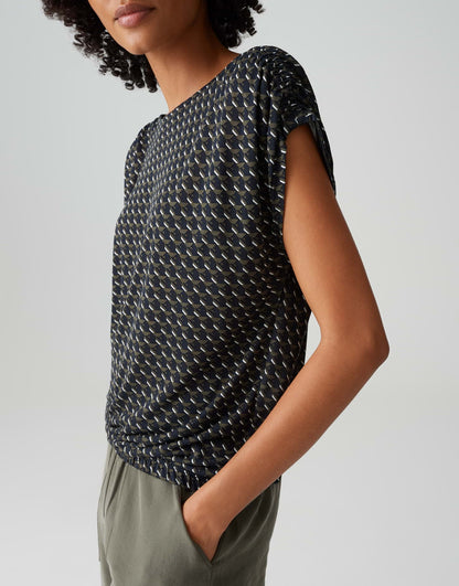 OPUS Lockeres Damen T-Shirt mit U-Boot-Ausschnitt und Raffdetail
