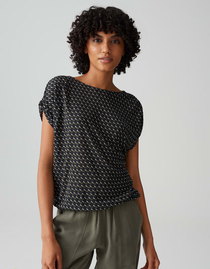 OPUS Lockeres Damen T-Shirt mit U-Boot-Ausschnitt und Raffdetail