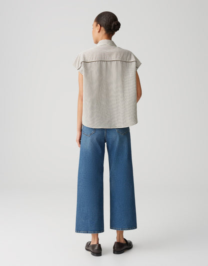 OPUS Lockeres Damen Hemd Bluse überschnittener Kurzarm gestreift Webware