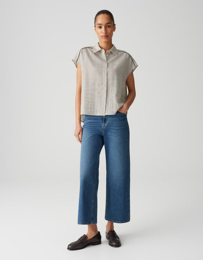 OPUS Lockeres Damen Hemd Bluse überschnittener Kurzarm gestreift Webware