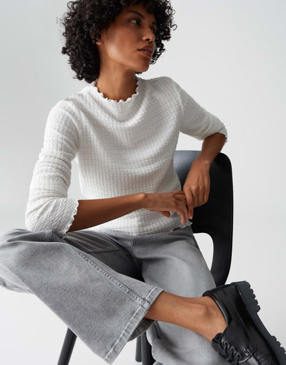 OPUS Damen Funnel Neck Langarmshirt 3D Struktur elastisch