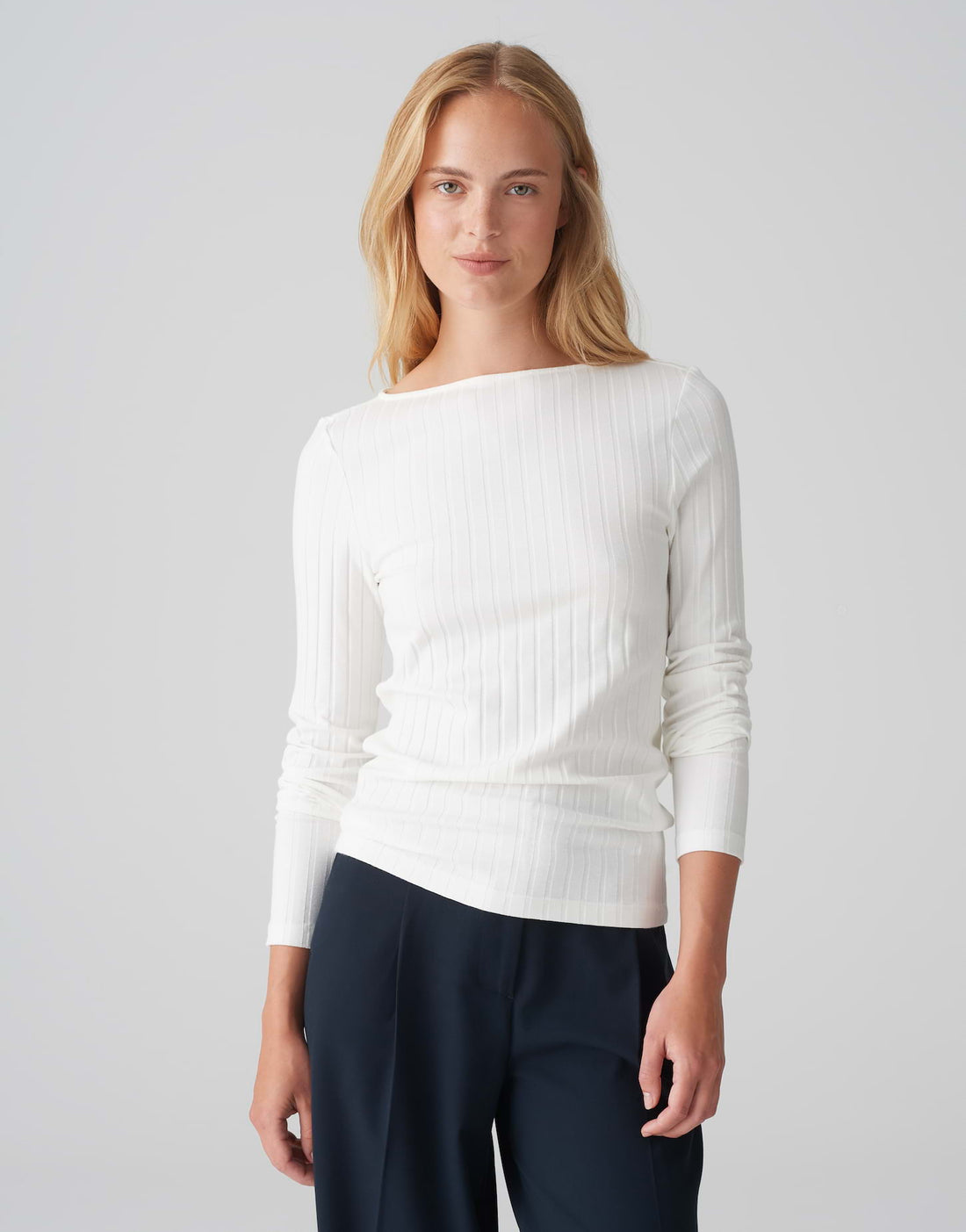 OPUS Langarmshirt Damen schmal geschnitten U-Boot-Ausschnitt Baumwoll Mix