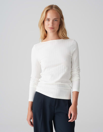 OPUS Langarmshirt Damen schmal geschnitten U-Boot-Ausschnitt Baumwoll Mix