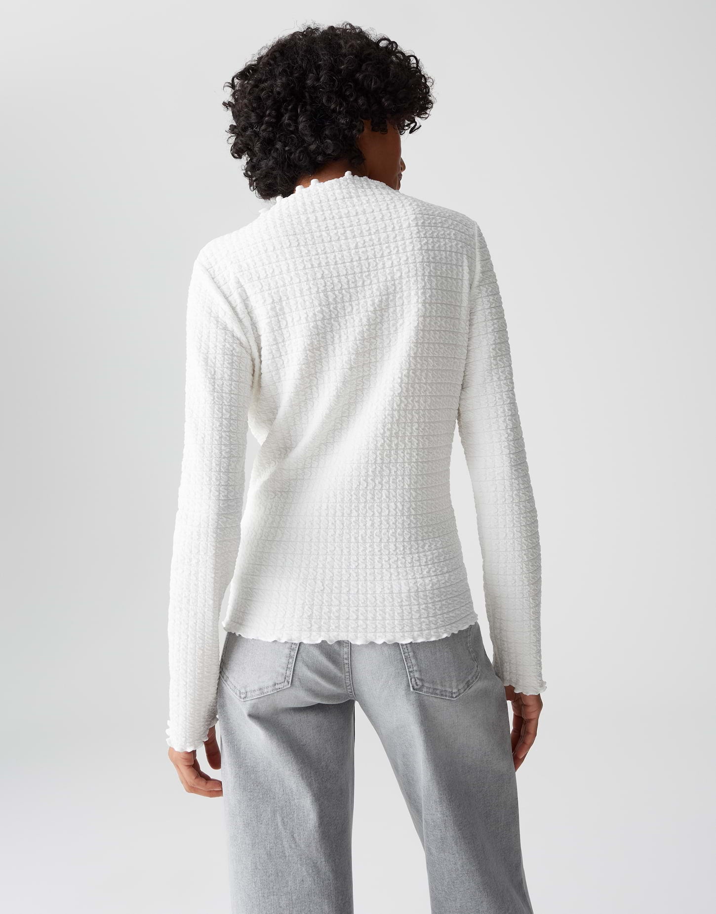 OPUS Damen Funnel Neck Langarmshirt 3D Struktur elastisch