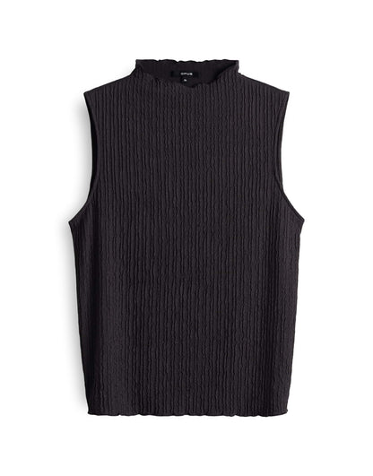 OPUS Damen Ärmelloses Crinkle Jersey Top Stehkragen
