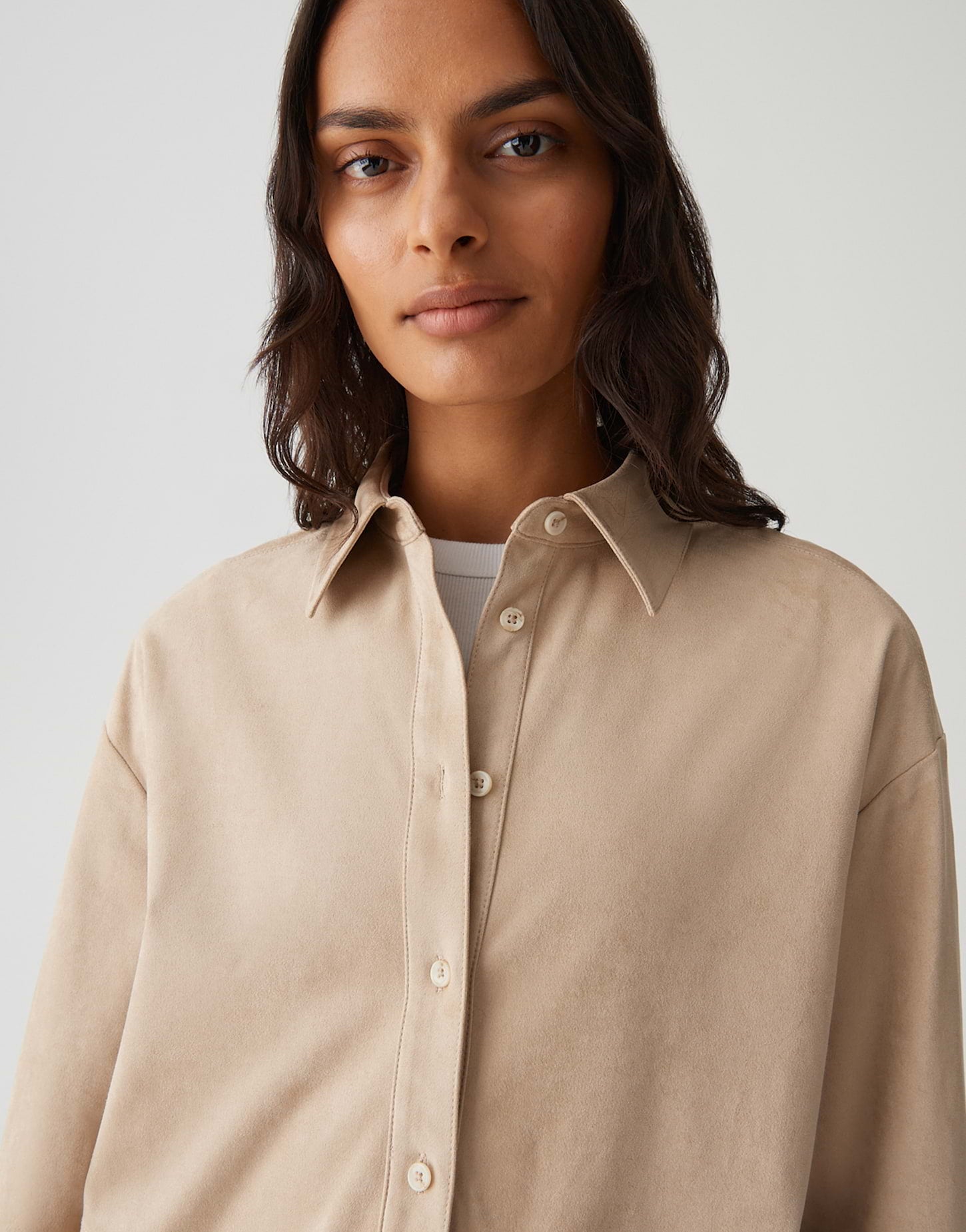 OPUS Damen Bluse Langarm Hemdbluse Lederimitat