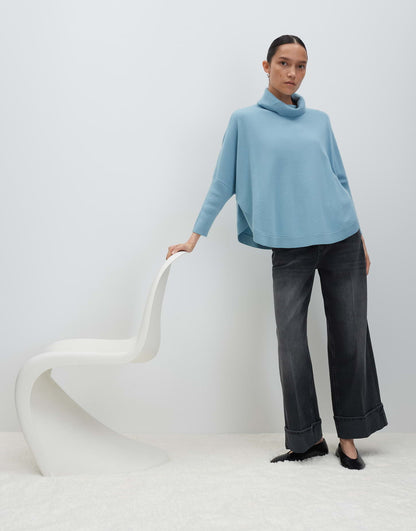 Rollkragenpullover Damen Feinstrick Voluminös 3/4 Arm Wolle Kaschmir