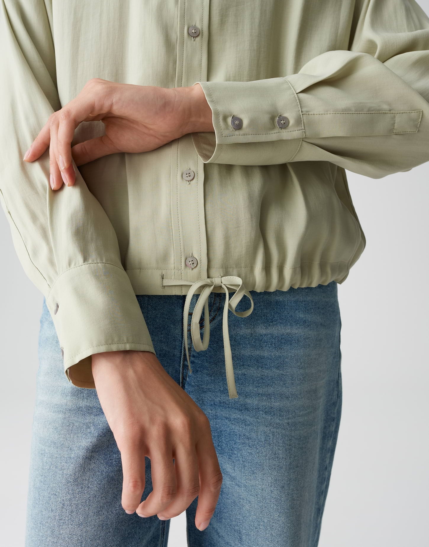 OPUS Lockere Damen Bluse mit Umlegekragen Satin Tunnelzug