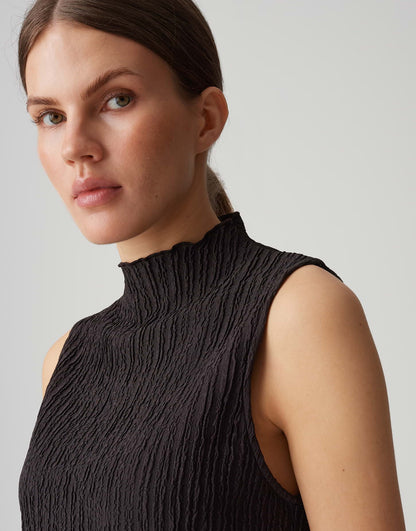 OPUS Damen Ärmelloses Crinkle Jersey Top Stehkragen