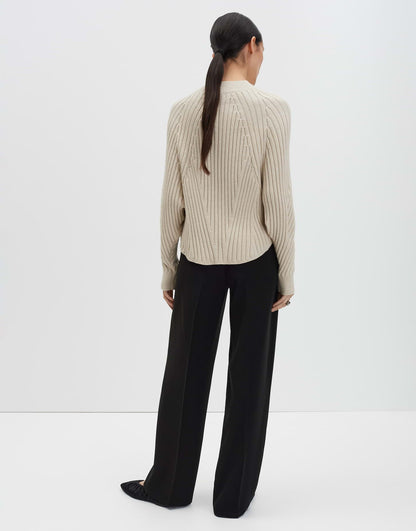 Feinstrick Pullover Damen überschnittener Langarm asymmetrische Rippstruktur