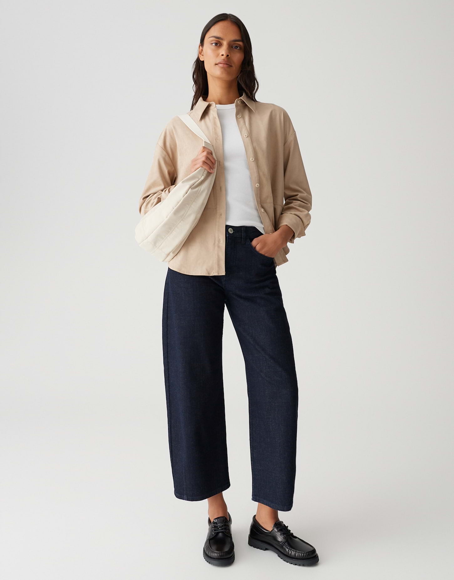 OPUS Damen Bluse Langarm Hemdbluse Lederimitat