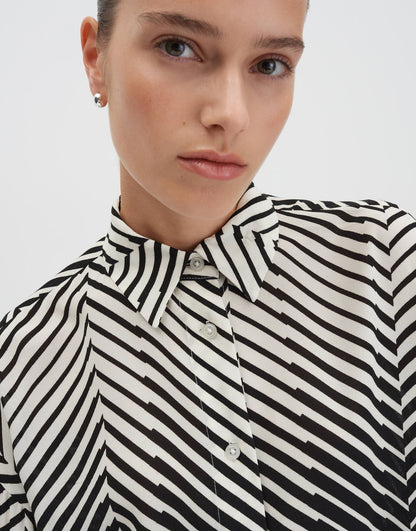 Hemdbluse Damen Langarm Fischgrat Muster